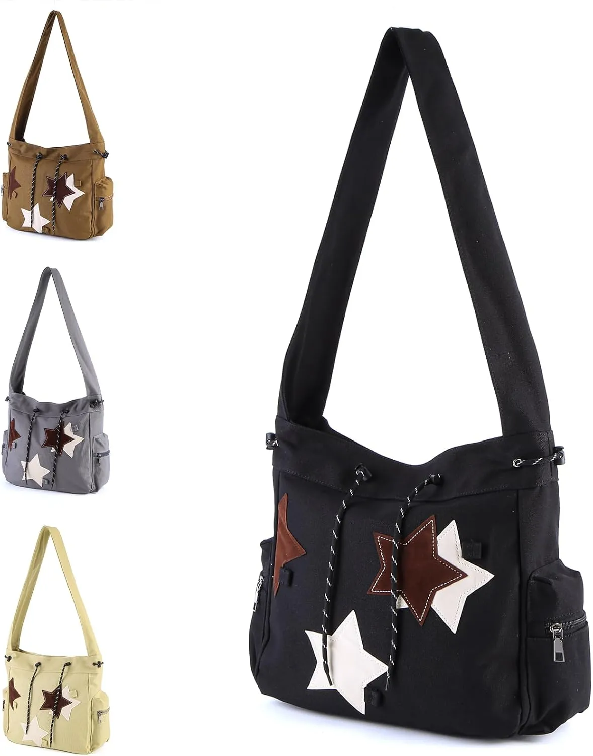 Y2K Star Messenger Bag - Aesthetic Canvas Crossbody Bag, Kawaii Tote with Zipper for Women