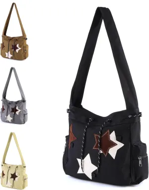 Y2K Star Messenger Bag - Aesthetic Canvas Crossbody Bag, Kawaii Tote with Zipper for Women