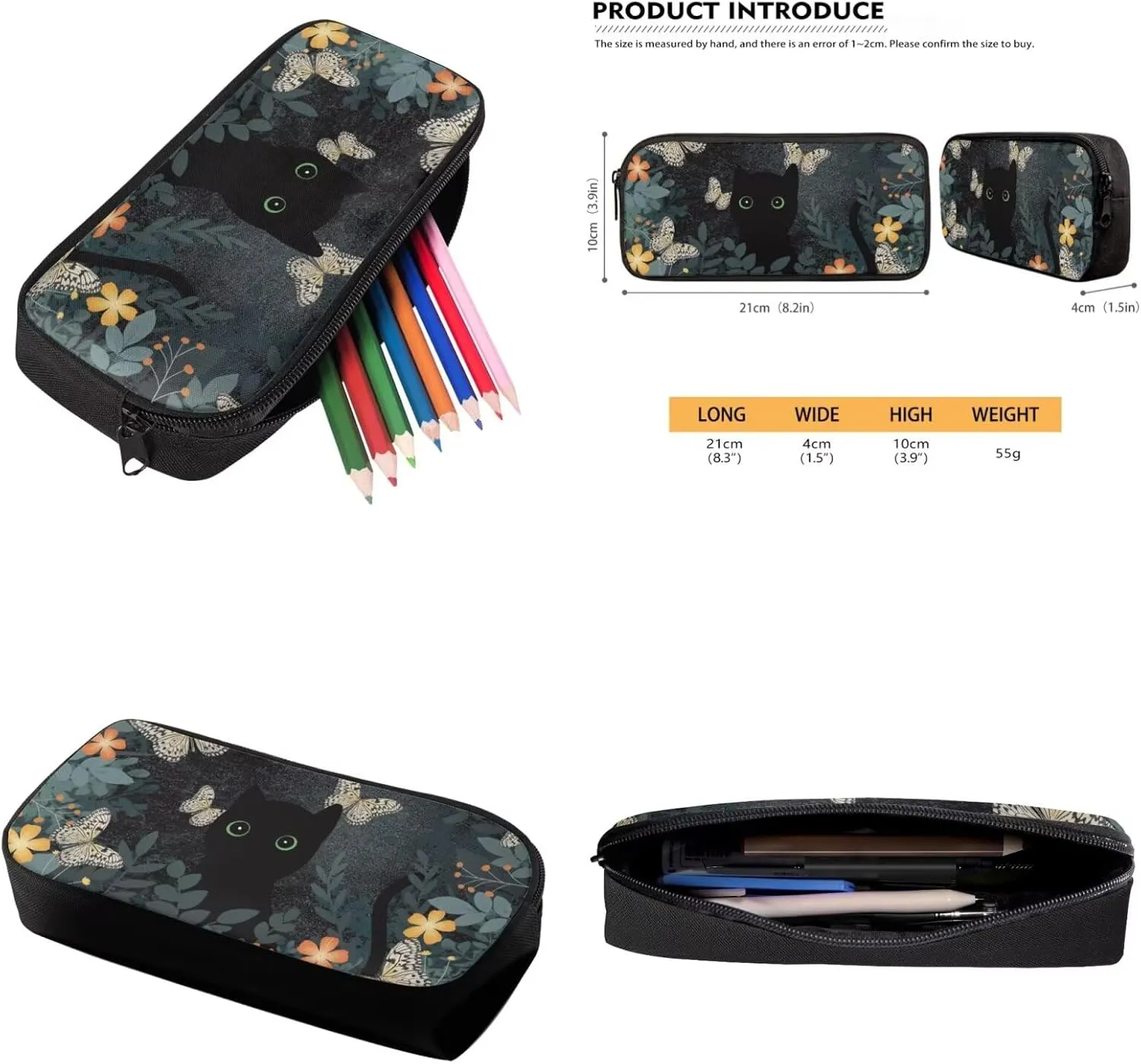 YEXIATODO Black Cat Backpack for School Girls Backpack with Lunch Box Water Bottle Carrier Kawaii Pencil Case 4 in 1 Cute Bookbag with Compartments 17 inch 1st 2nd 3rd School Bag for Kids
