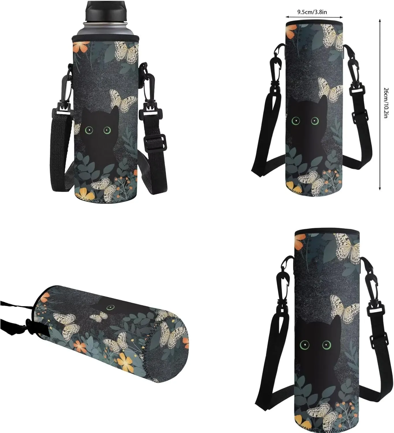 YEXIATODO Black Cat Backpack for School Girls Backpack with Lunch Box Water Bottle Carrier Kawaii Pencil Case 4 in 1 Cute Bookbag with Compartments 17 inch 1st 2nd 3rd School Bag for Kids