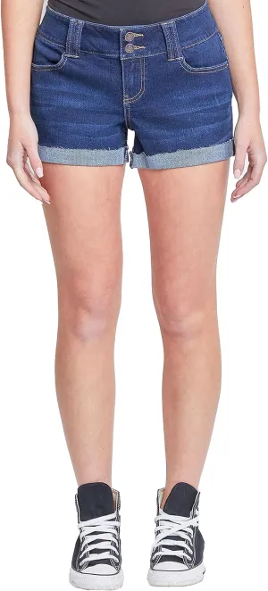 YMI Women's Low-Rise 2-Button Denim Shorts with Flap Back Pockets and Cuffed Hems