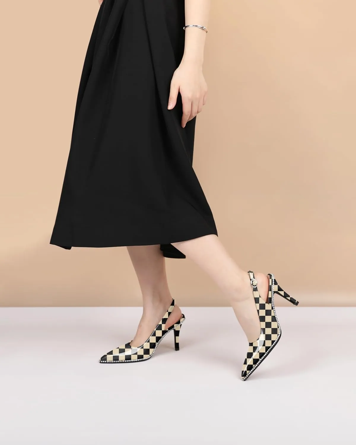 YODEKS Women's Slingback Heels Pointed Toe Stiletto High Heel Pumps 3.5 Inch Rhinestone Shoes Size 5-13
