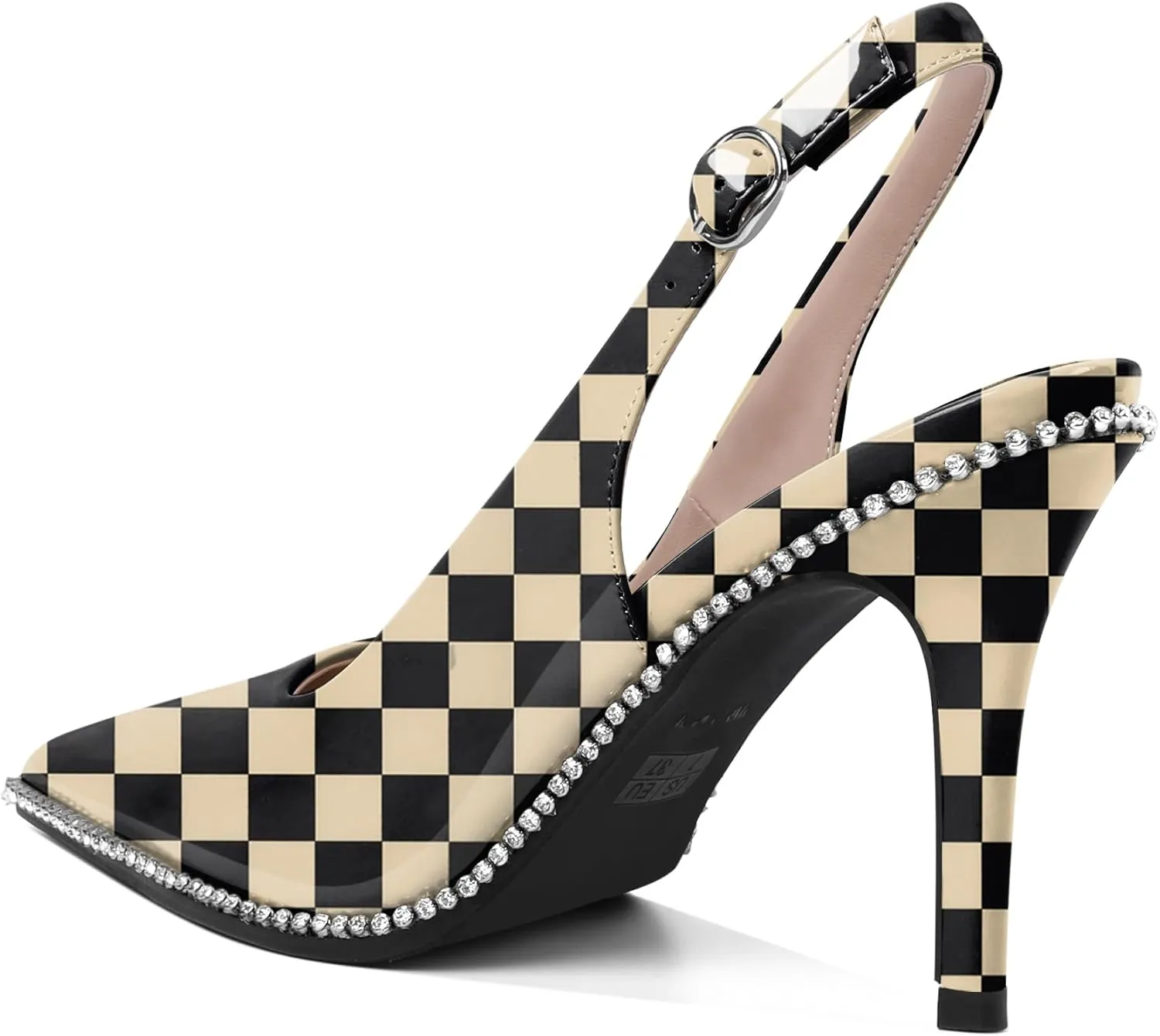 YODEKS Women's Slingback Heels Pointed Toe Stiletto High Heel Pumps 3.5 Inch Rhinestone Shoes Size 5-13