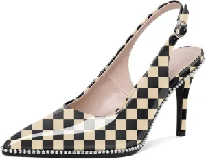 YODEKS Women's Slingback Heels Pointed Toe Stiletto High Heel Pumps 3.5 Inch Rhinestone Shoes Size 5-13