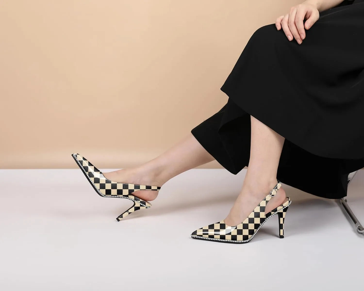 YODEKS Women's Slingback Heels Pointed Toe Stiletto High Heel Pumps 3.5 Inch Rhinestone Shoes Size 5-13