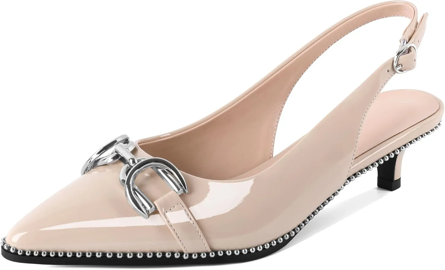 YODEKS Women's Slingback Kitten Heels Pointed Toe Low Heel Beaded Pumps 1.5 Inch Metal Buckle Shoes Size 5-13