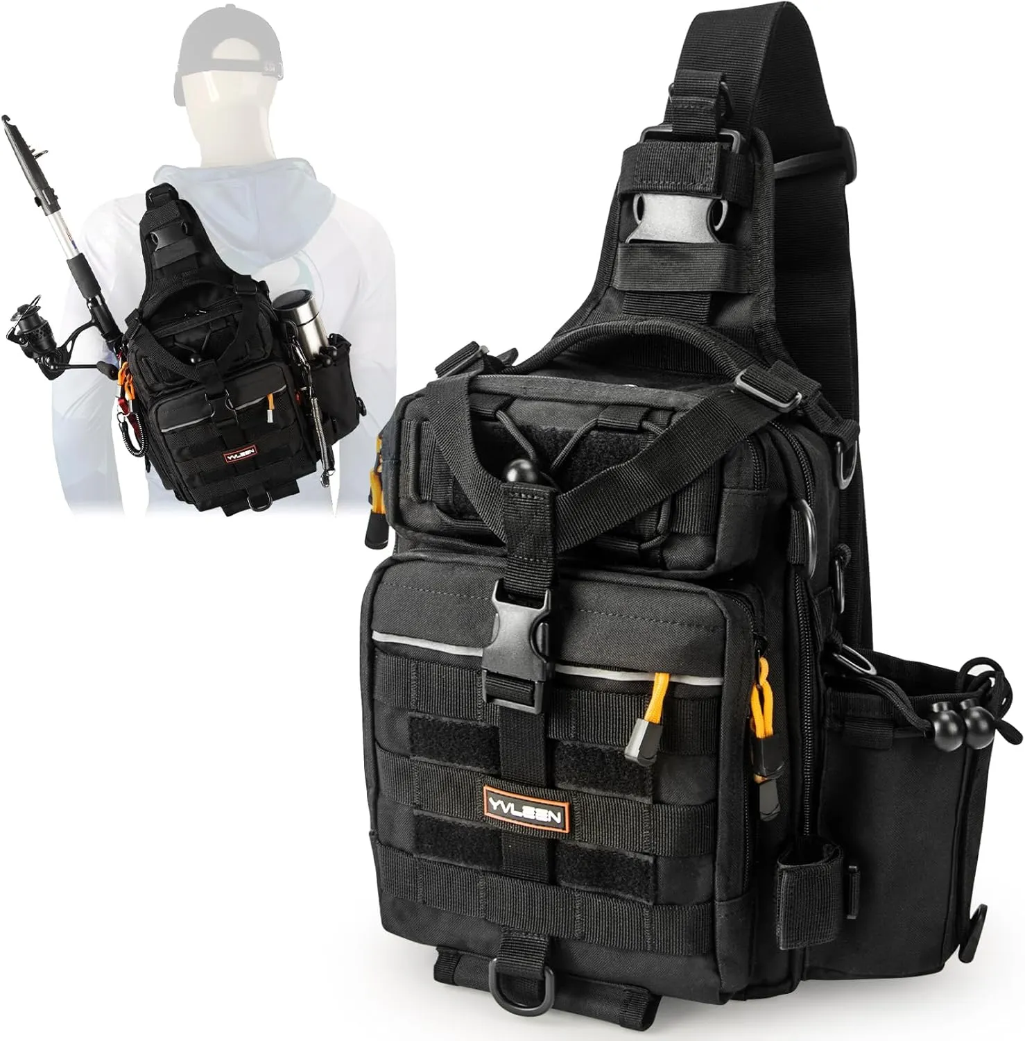 YVLEEN Fishing Tackle Backpack Storage Bag，Water-Resistant Fishing Backpack with Rod Holder，Fishing Gear Bag Gift for Men