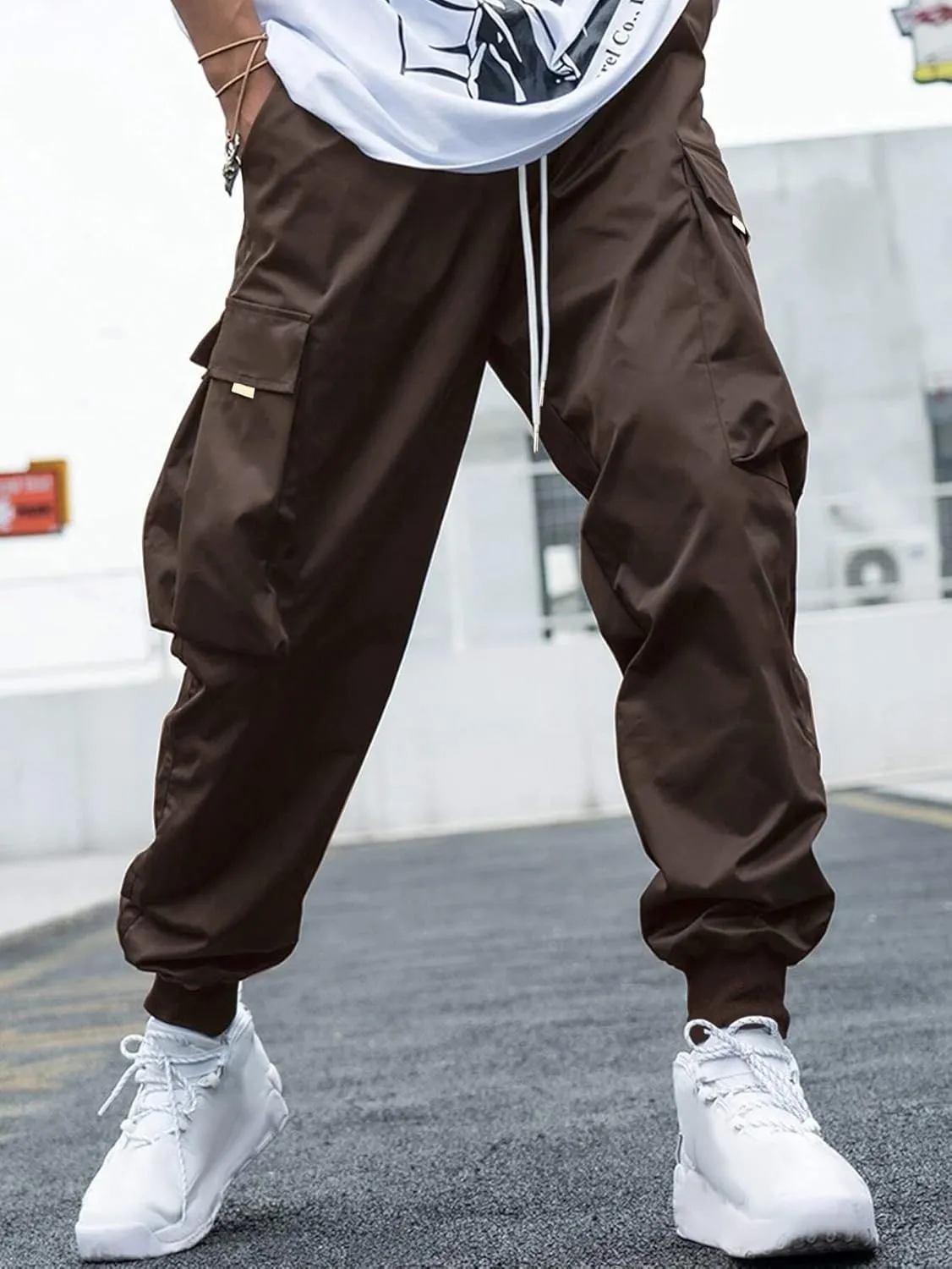ZAFUL Men's Streetwear Cargo Pants with Flap Pockets & Drawstring Elastic Waist - Casual & Techwear Joggers