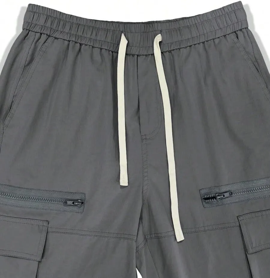 ZAFUL Men's Wild Cargo Pants Loose Fit Y2K Pants Drawstring Casual Hiking Pants Pocket Zipper Design Straight Trousers
