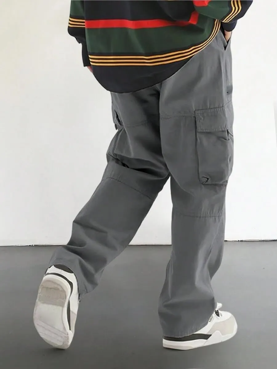 ZAFUL Men's Wild Cargo Pants Loose Fit Y2K Pants Drawstring Casual Hiking Pants Pocket Zipper Design Straight Trousers
