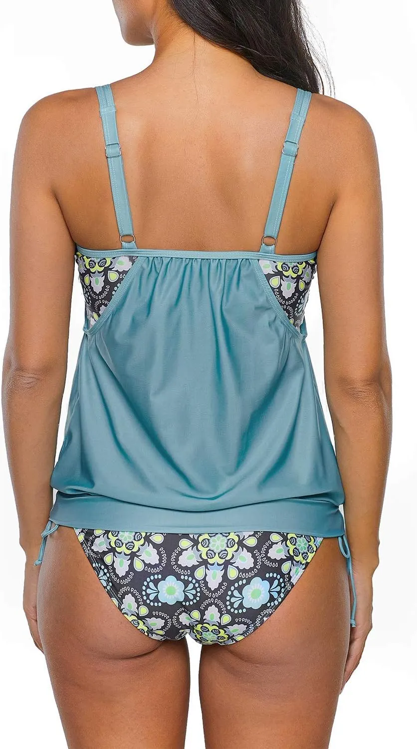Zando Bathing Suit for Women Tankini Swimsuit for Women Crewneck Two Piece Bathing Suit Tummy Control Tankini Top with Shorts