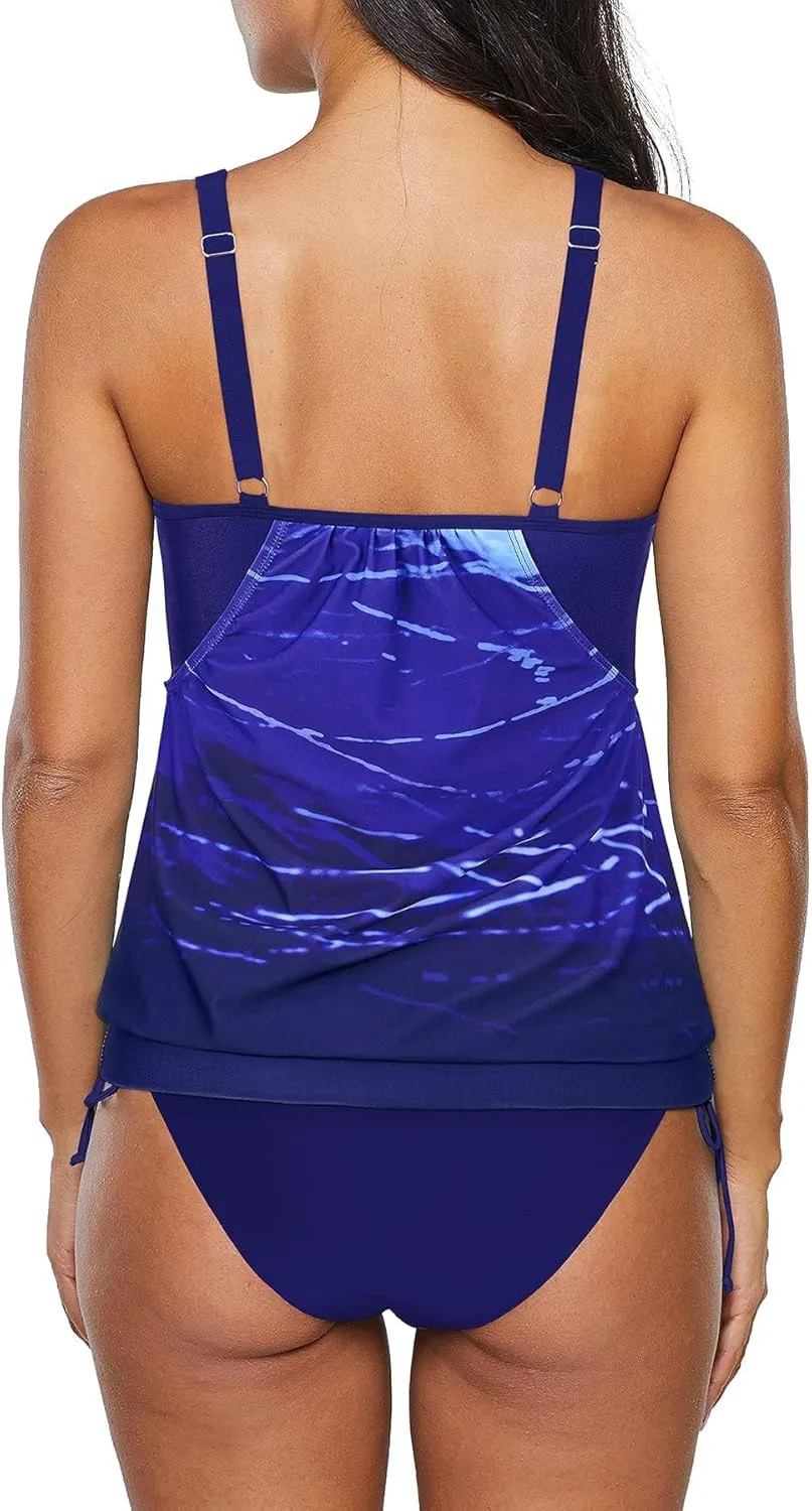 Zando Bathing Suit for Women Tankini Swimsuit for Women Crewneck Two Piece Bathing Suit Tummy Control Tankini Top with Shorts