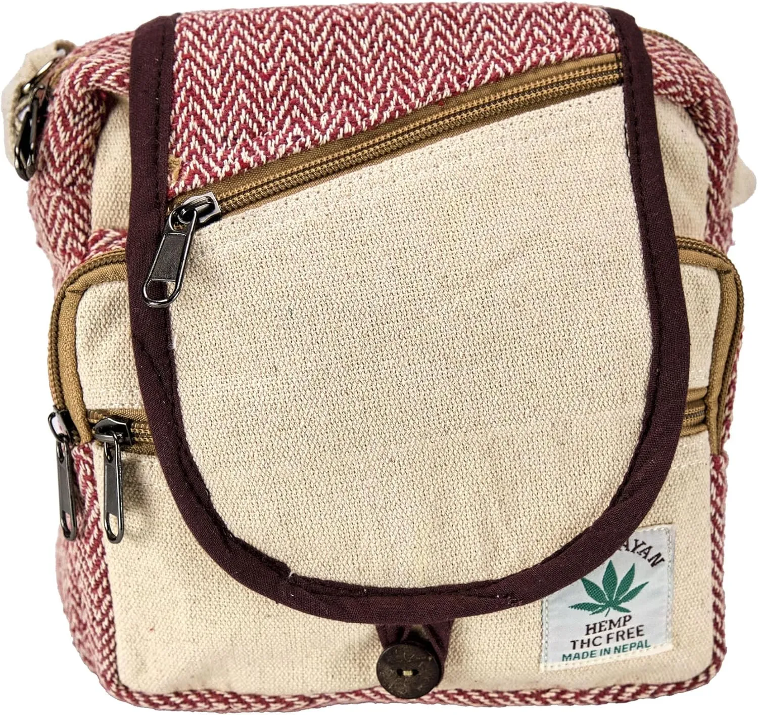 Zen Canyon Natural Hemp Herringbone Cross Body Purse Multipurpose Shoulder Bag, 8 x 8 Inches (Ivory/Brown)