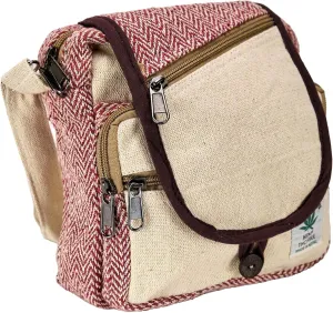 Zen Canyon Natural Hemp Herringbone Cross Body Purse Multipurpose Shoulder Bag, 8 x 8 Inches (Ivory/Brown)