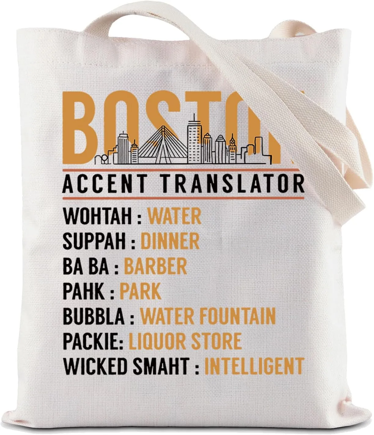 ZJXHPO Boston Accent Translator Tote Bag State Massachusetts Souvenir Bostonians Reusable Shopping Bag Boston Skyline Gift