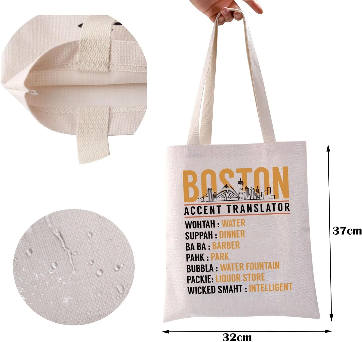 ZJXHPO Boston Accent Translator Tote Bag State Massachusetts Souvenir Bostonians Reusable Shopping Bag Boston Skyline Gift