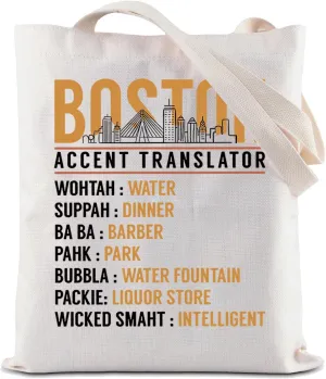 ZJXHPO Boston Accent Translator Tote Bag State Massachusetts Souvenir Bostonians Reusable Shopping Bag Boston Skyline Gift