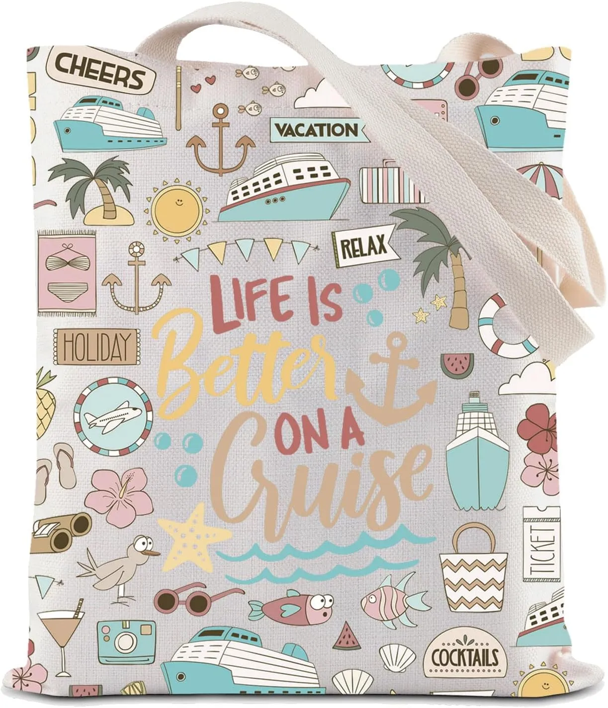 ZJXHPO Cruise Vacation Tote Bag Life Is Better On A Cruise Reusable Grocery Shopping Bag Summer Vacation Gift Beach Life Gift
