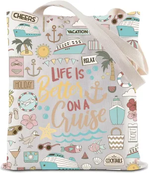 ZJXHPO Cruise Vacation Tote Bag Life Is Better On A Cruise Reusable Grocery Shopping Bag Summer Vacation Gift Beach Life Gift