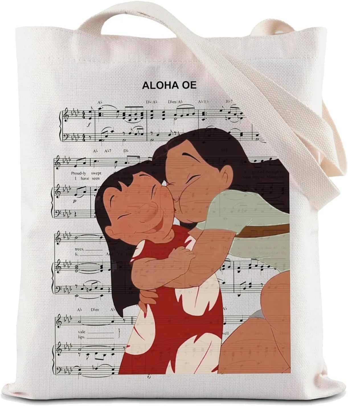ZJXHPO Lilo And Nani Tote Bag Aloha OE Sheet Music Reusable Grocery Tote Bag Hawaiian Shoulder Bag Hawaii Souvenir