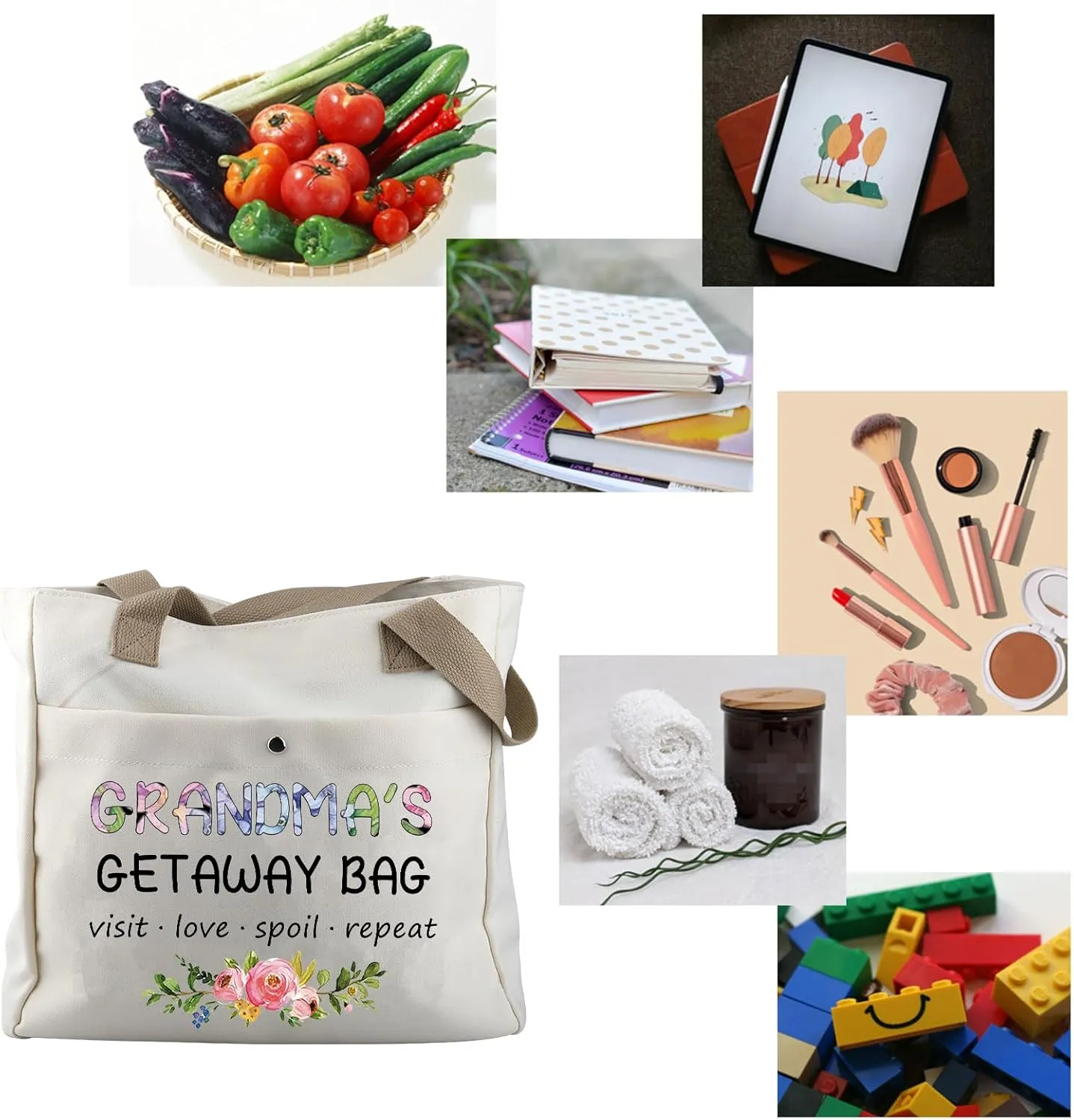 ZJXHPO Mothers Day Gift For Nana Grammy Mimi Gigi Mamaw Nonnie Yaya Gaga Mema Grandma Tote Bag Grandmother Appreciation Gift
