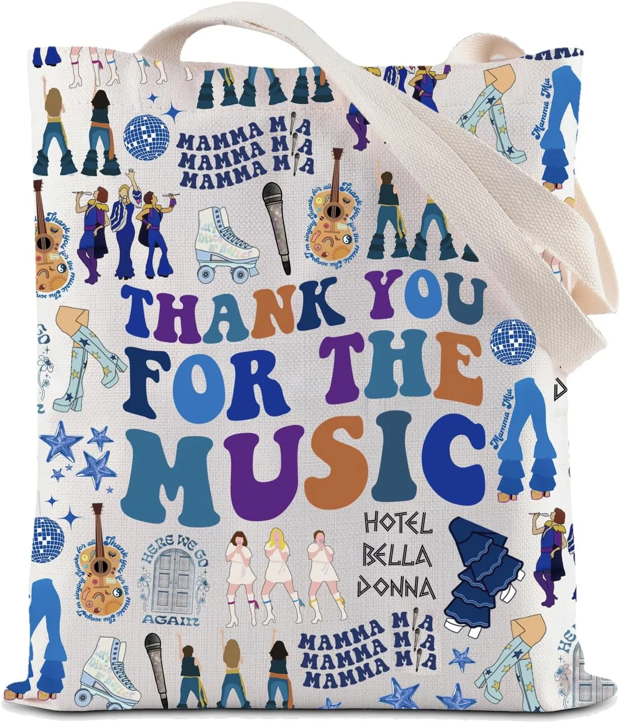ZJXHPO Musical Queen Tote Bag Thank You For The Music Handbag Mamma Musical Reusable Grocery Shopping Bag Mamma Fans Gift