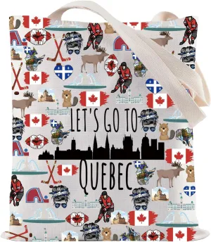 ZJXHPO Quebec Skyline Tote Bag Let’s Go To Quebec Reusable Grocery Tote Bag Quebec Canada Vacation Gift Quebec Souvenir