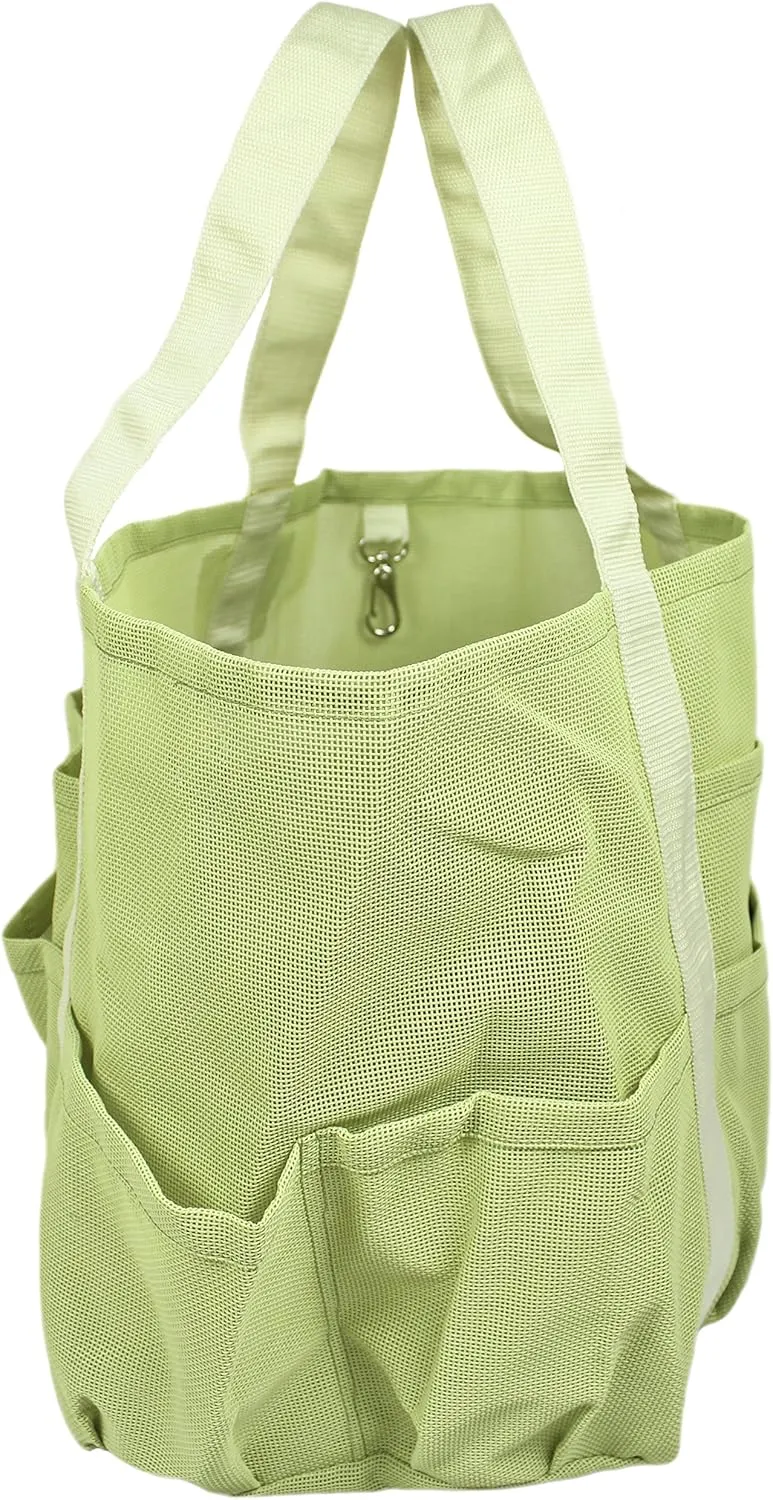 Zoie   Chloe Beach Mesh Tote Bag - 8 Pockets, Zipper, Key Hook & Carabiner