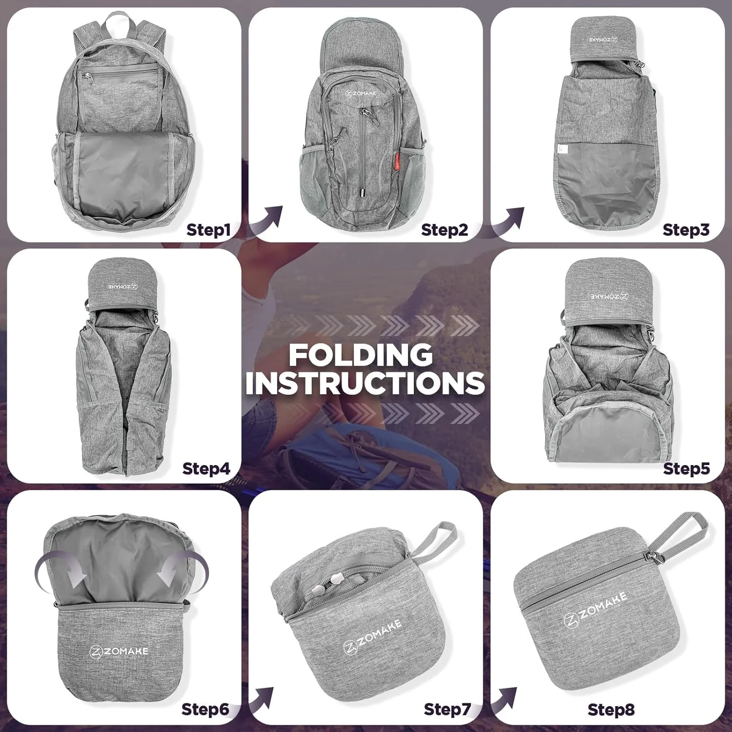 ZOMAKE 10L Small Packable Hiking Backpack - Lightweight Hiking Daypack - Tear Resistant Foldable Day Pack for Women Men