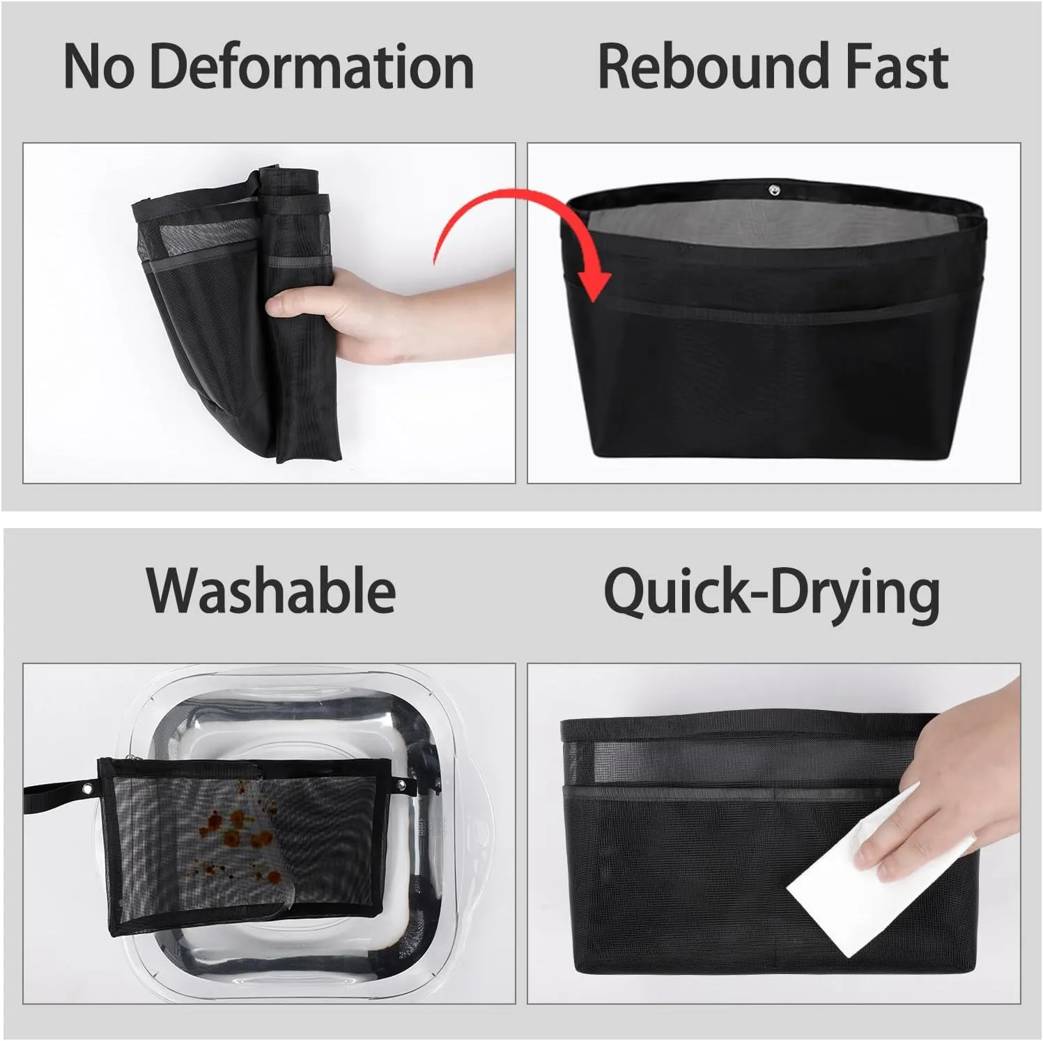 ZTUJO Purse Organizer Insert For Handbags,Mesh Bag Organizer Insert With Zipper Bag Tote Shaper Fit Speedy Neverful PM MM le Pliage,Light Weight (Black, Medium)