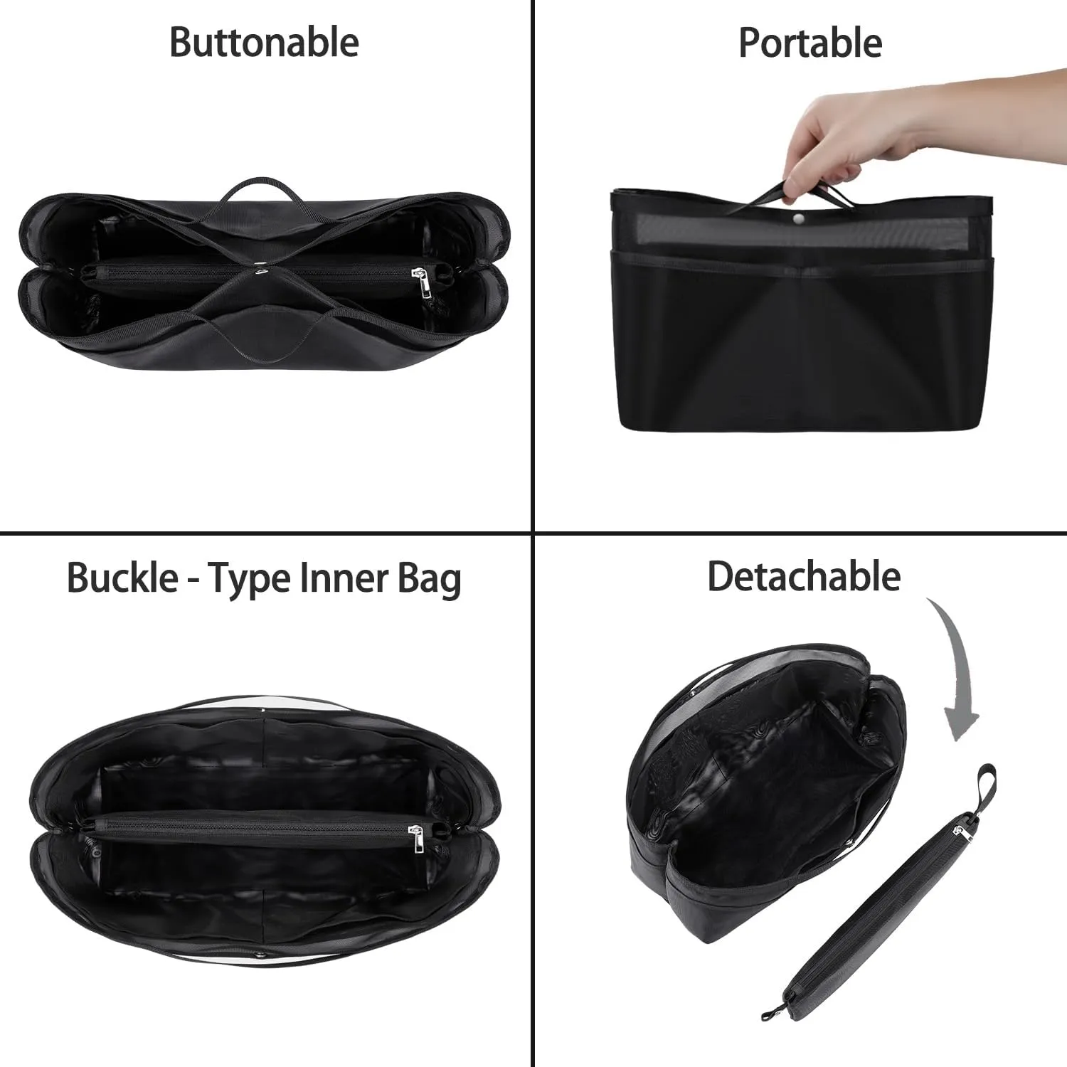 ZTUJO Purse Organizer Insert For Handbags,Mesh Bag Organizer Insert With Zipper Bag Tote Shaper Fit Speedy Neverful PM MM le Pliage,Light Weight (Black, Medium)